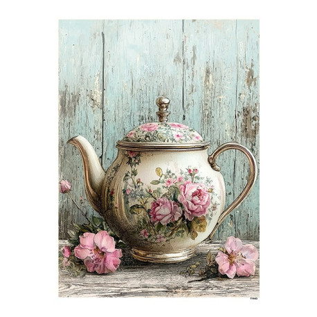 Papír rýžový A5 Vintage styl, konvice s růžemi