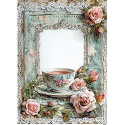 Papír rýžový A4 Vintage styl, šálek s čajem