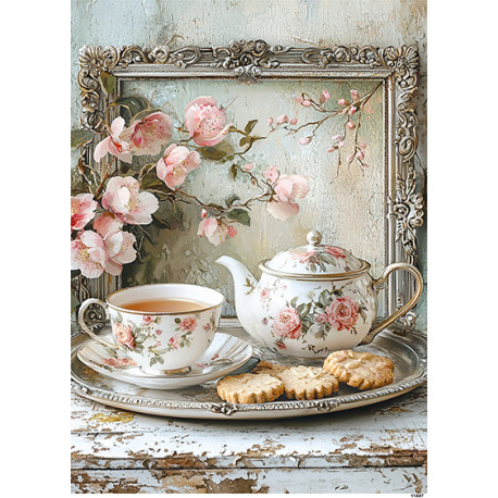 Papír rýžový A4 Vintage styl, čaj se sušenkami