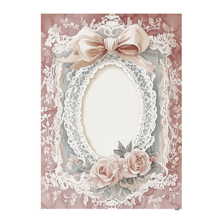 Papír rýžový A5 Stará krajka, ovál se dvěma růžemi