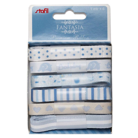 Sada dekorativních stuh, 6x1m světle modré odstíny