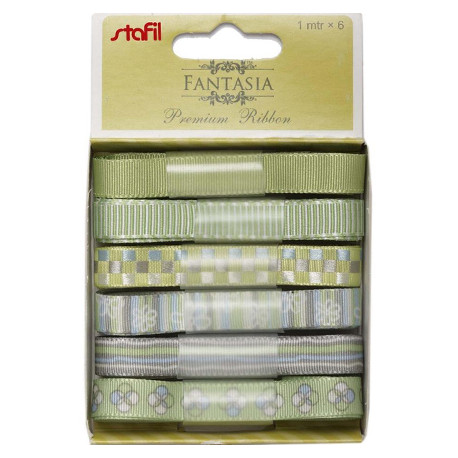 Sada dekorativních stuh, 6x1m světle zelené odstíny