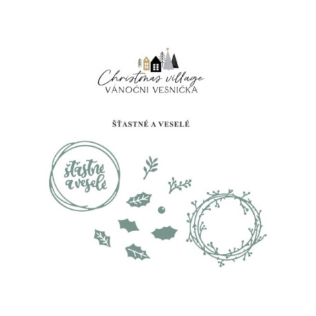 Vyřezávací šablony Vánoční vesnička, šťastné a veselé