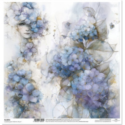 Zahrada múz, dívčí tvář v modrých hortenziích - scrap.papír 31x32cm (ITD)