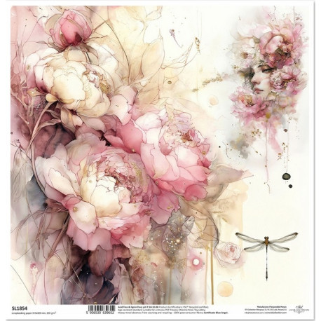 Zahrada múz, dívčí tvář v růžových pivoňkách - scrap.papír 31x32cm (ITD)