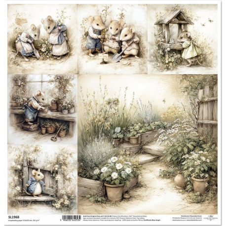 Myší svět, jarní dny, sázení - scrap.papír 31x32cm (ITD)