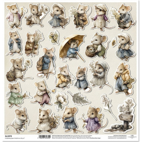 Myší svět, jarní cesta, k vystřižení - scrap.papír 31x32cm (ITD)