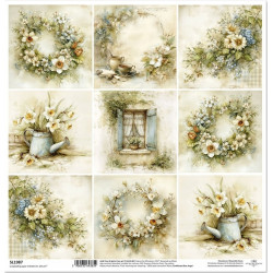 Jarní pocity, konev s narciskami - scrap.papír 31x32cm (ITD)