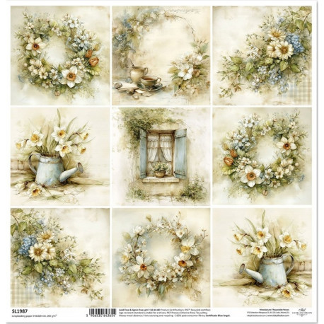 Jarní pocity, konev s narciskami - scrap.papír 31x32cm (ITD)