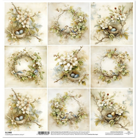 Jarní pocity, ptačí hnízda - scrap.papír 31x32cm (ITD)