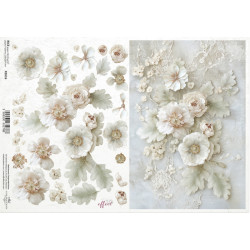 Papír rýžový A4 Oslavuj okamžiky 3D, bílé květy s krajkou