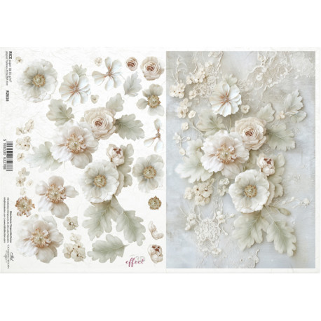 Papír rýžový A4 Oslavuj okamžiky 3D, bílé květy s krajkou