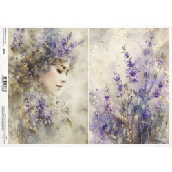 Papír rýžový A4 Zahrada múz, dívčí tvář v levandulích