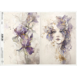 Papír rýžový A4 Zahrada múz, dívčí tvář v kosatcích