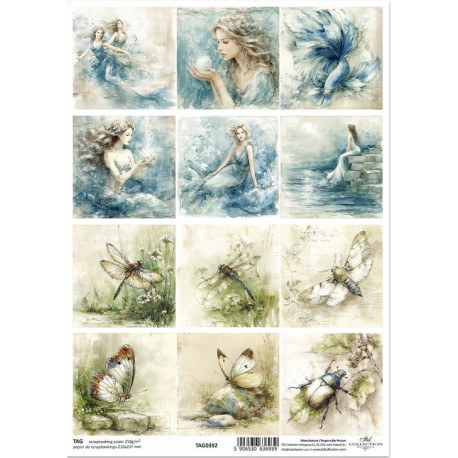Scrap.papír A4 Víly akvarel, mořské víly