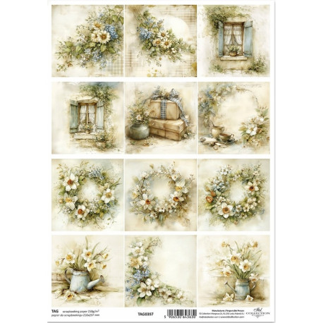 Scrap.papír A4 Jarní pocity, konev s narciskami