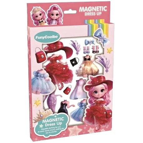 Magnetické oblékání, panenka s růžovými vlasy