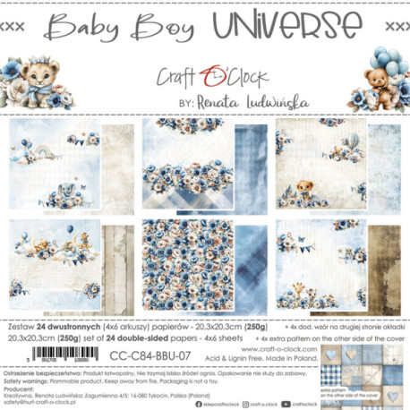 Sada papírů 20x20 Baby Boy Universe (Craft O´Clock)