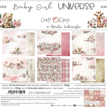 Sada papírů 20x20 Baby Girl Universe (Craft O´Clock)