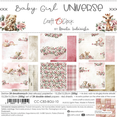 Sada papírů 15x15 Baby Girl Universe (Craft O´Clock)