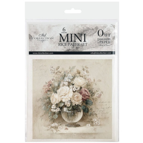 Set 6ks rýžových papírů - Psáno květinami, romantická zátiší (14,8x14,8cm)