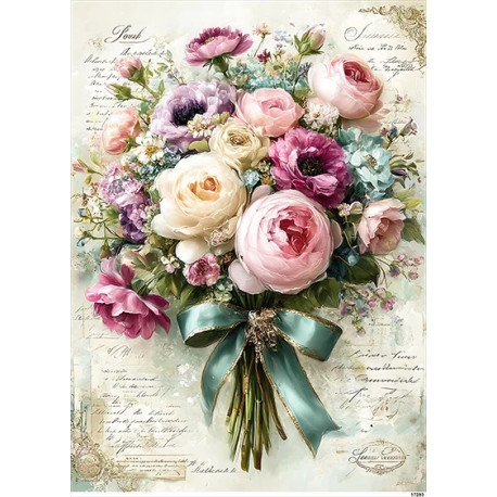 Papír rýžový A4 Shabby chic, barevná kytice