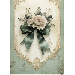 Papír rýžový A4 Shabby Chic v zelené, zámecký motiv