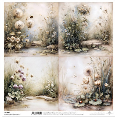 Myší svět, 4 obrázky s pampeliškami - scrap.papír 31x32cm (ITD)