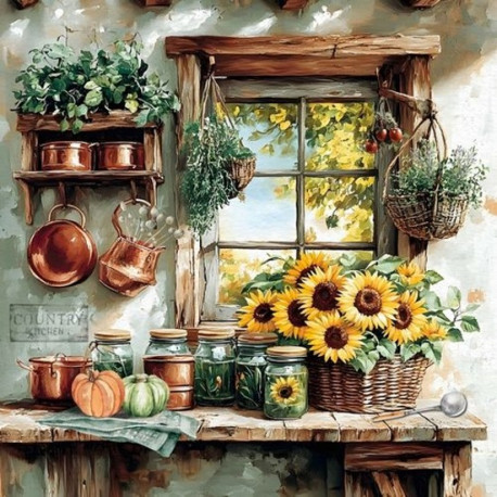 Slunečnice v rustikální kuchyni 33x33